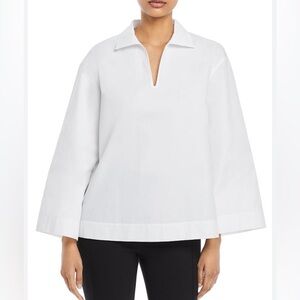 Lafayette 148 New York Dales Shirt 100% Cotton Popover Shirt White Size XSmall